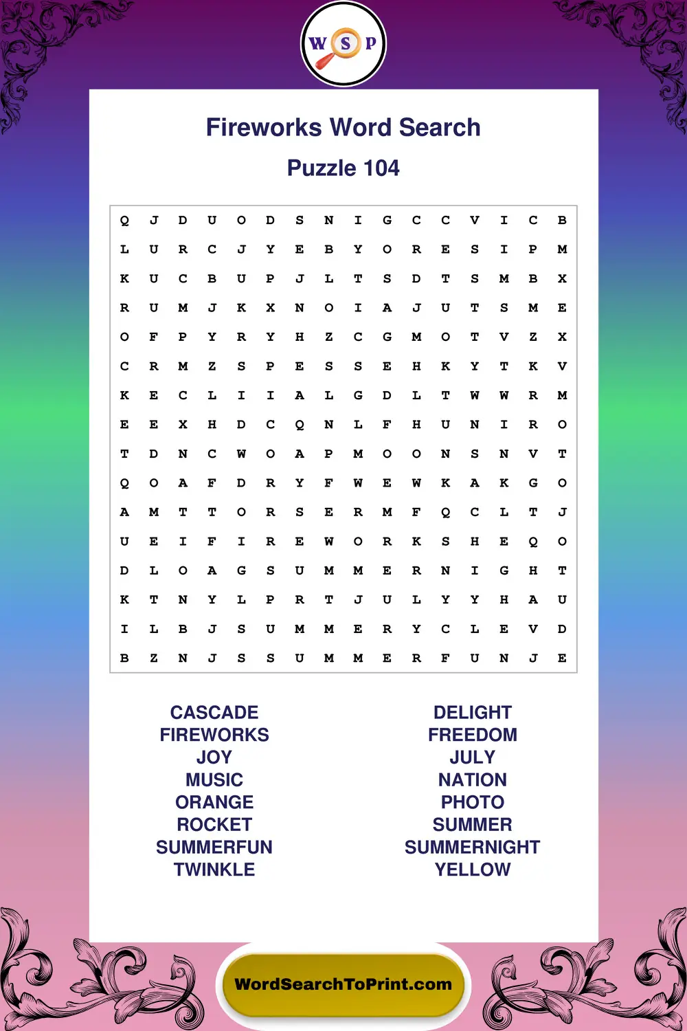 Fireworks Word Search Puzzle 104