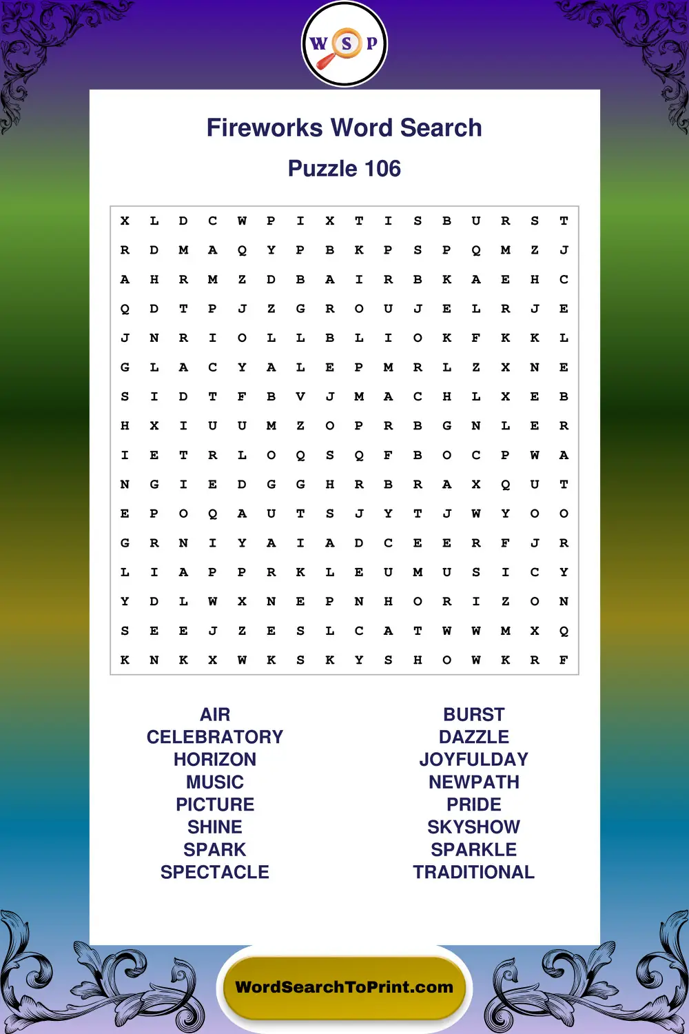 Fireworks Word Search Puzzle 106