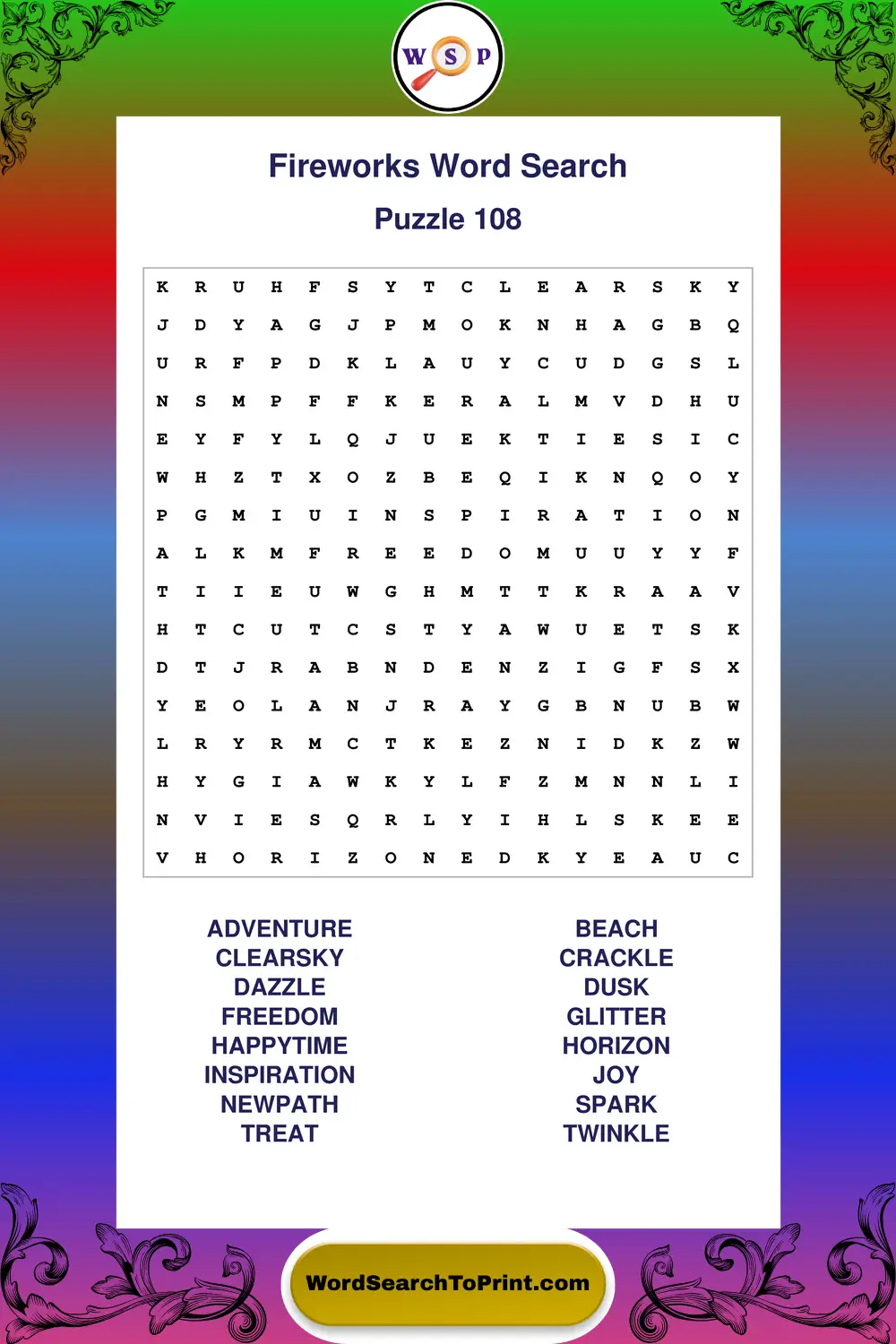 Fireworks Word Search Puzzle 108