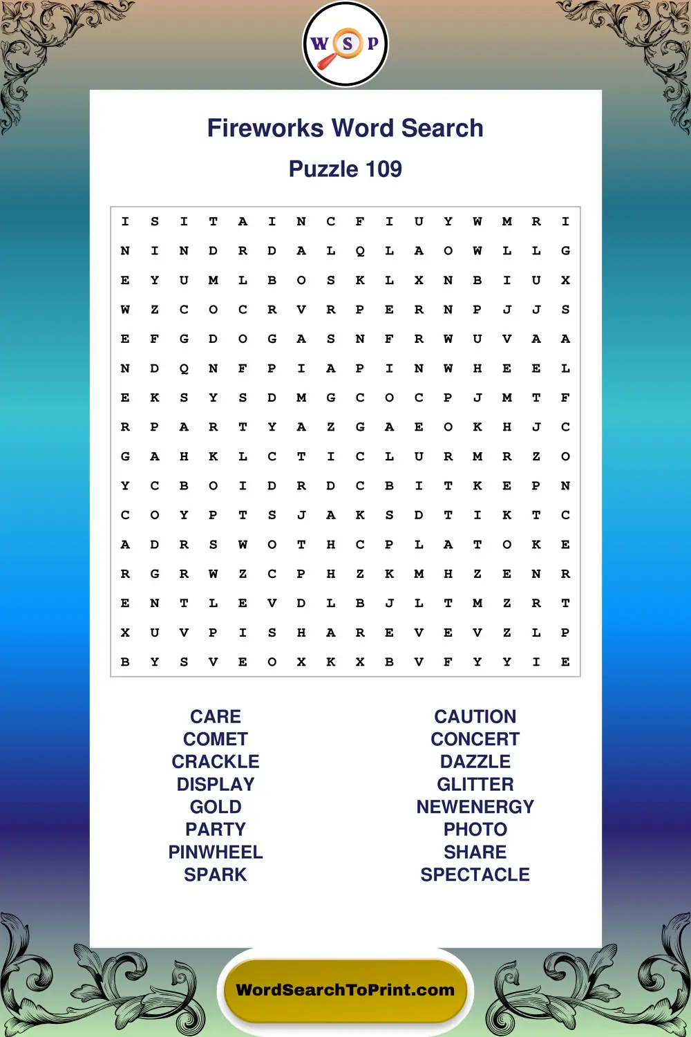 Fireworks Word Search Puzzle 109