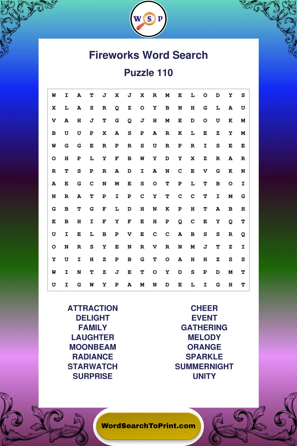 Fireworks Word Search Puzzle 110