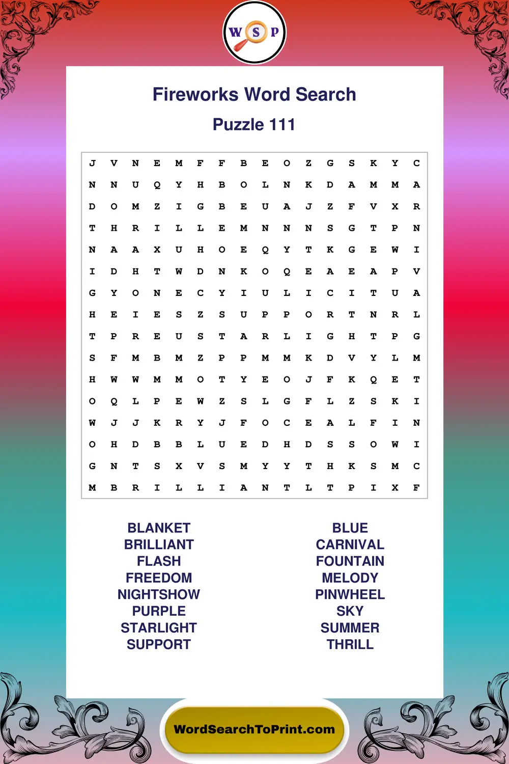 Fireworks Word Search Puzzle 111