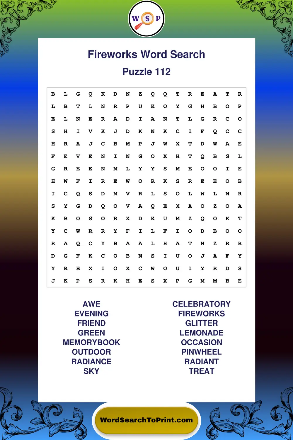 Fireworks Word Search Puzzle 112