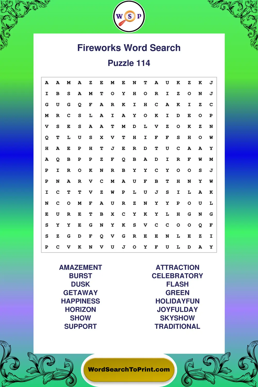 Fireworks Word Search Puzzle 114