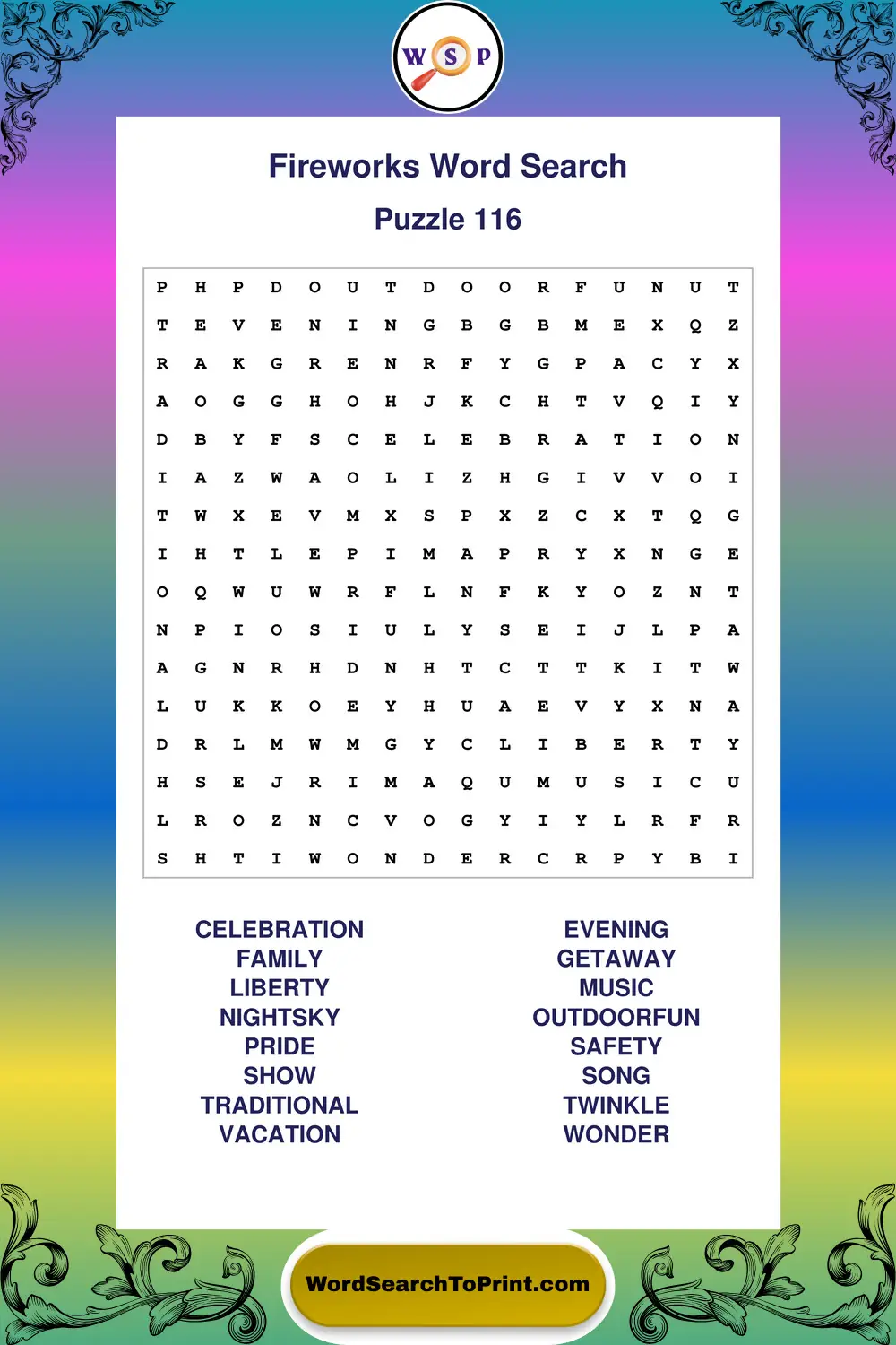Fireworks Word Search Puzzle 116