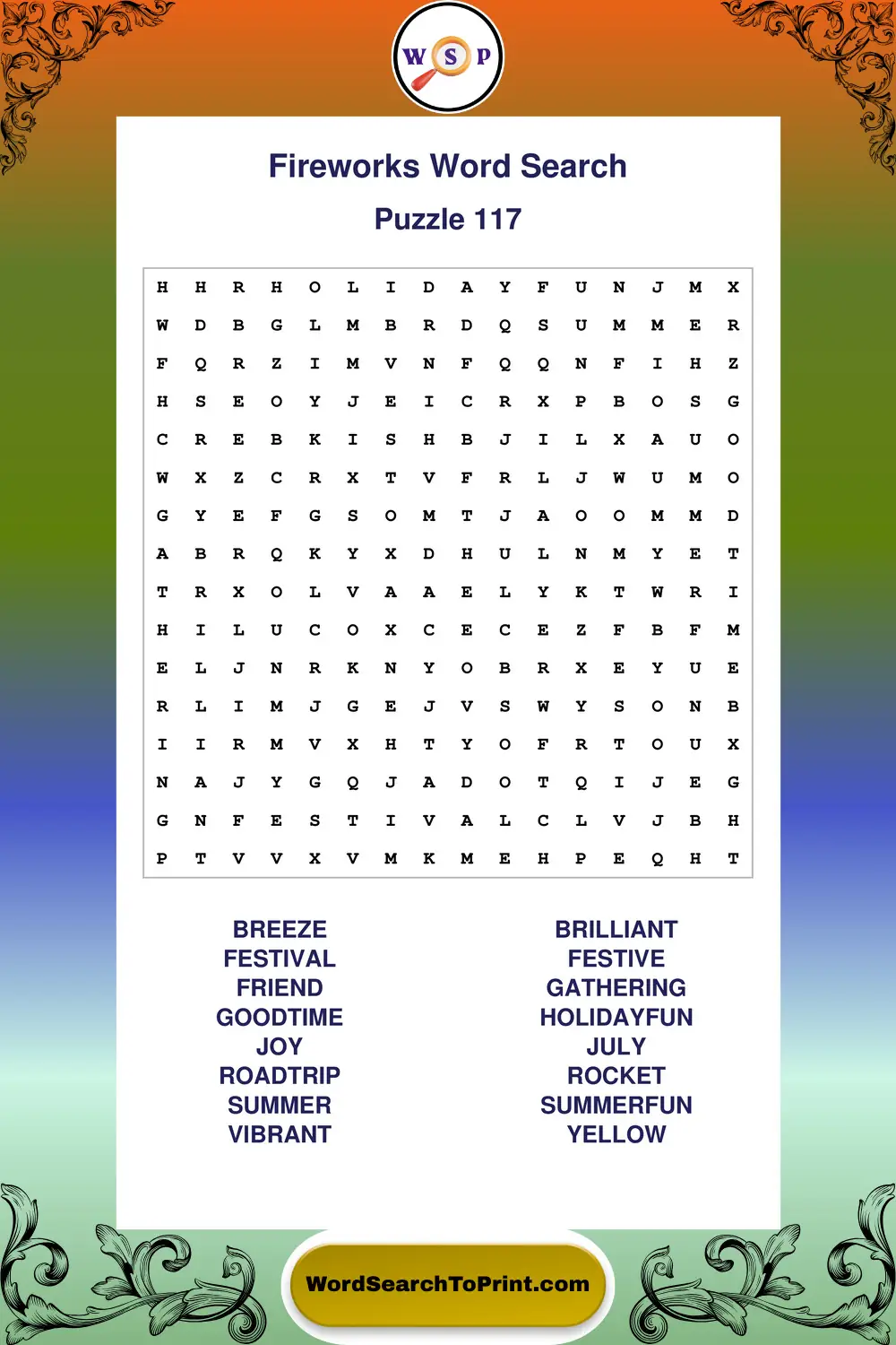 Fireworks Word Search Puzzle 117
