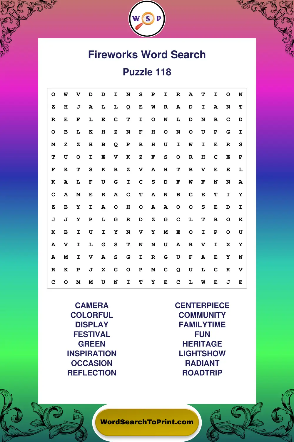 Fireworks Word Search Puzzle 118