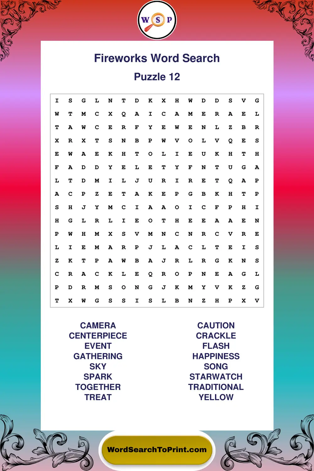 Fireworks Word Search Puzzle 12