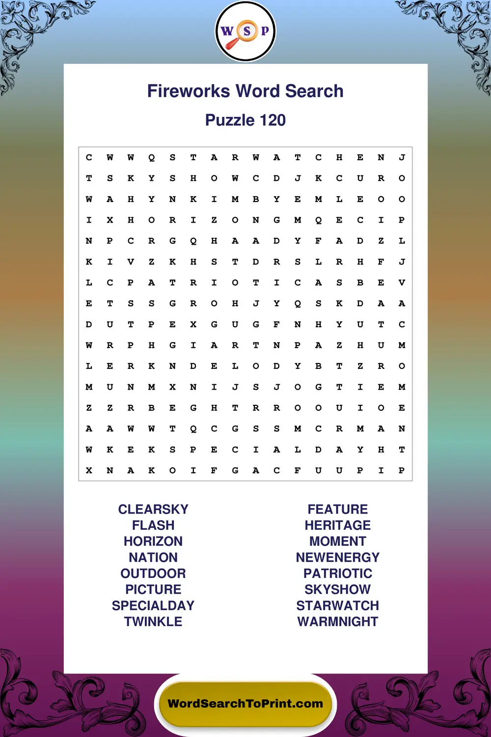 Fireworks Word Search Puzzle 120