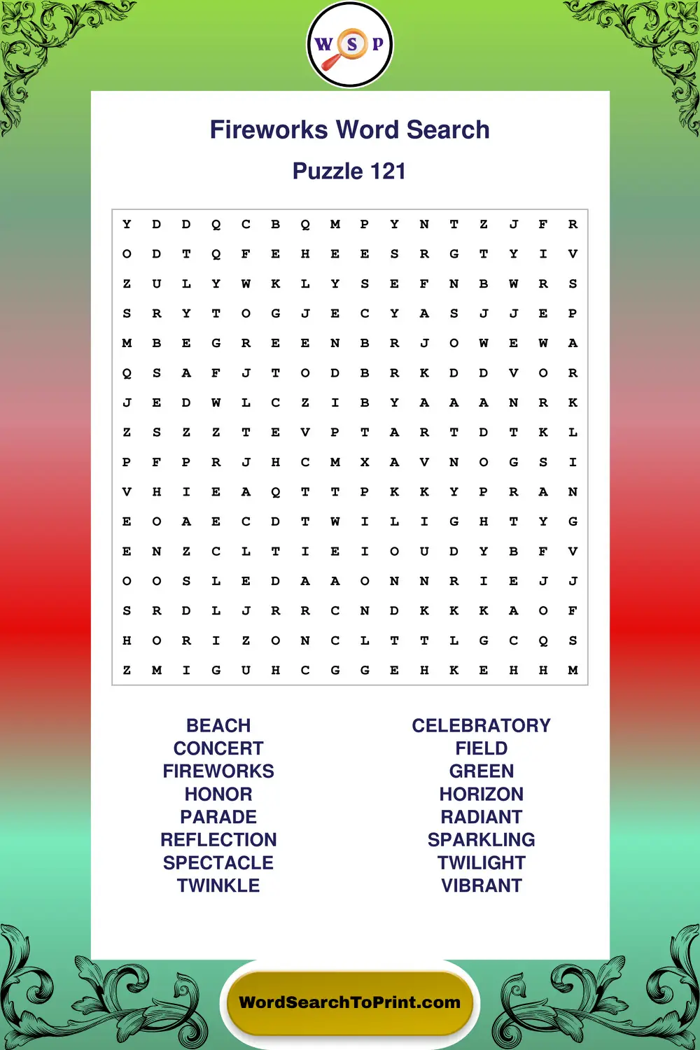 Fireworks Word Search Puzzle 121