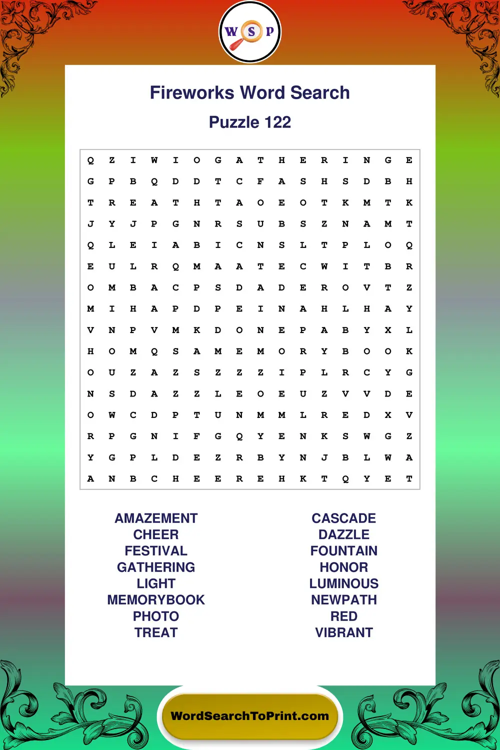 Fireworks Word Search Puzzle 122