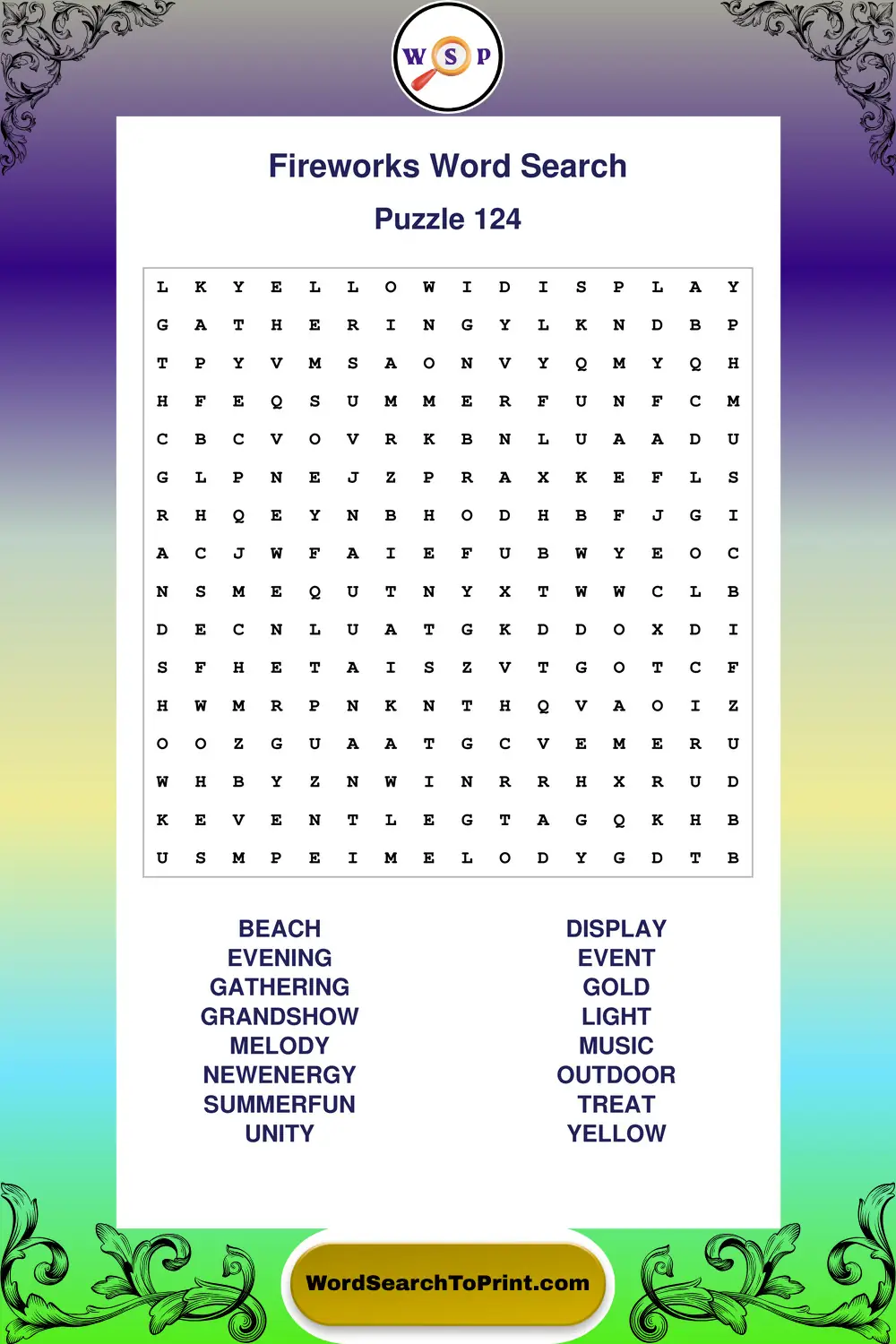 Fireworks Word Search Puzzle 124