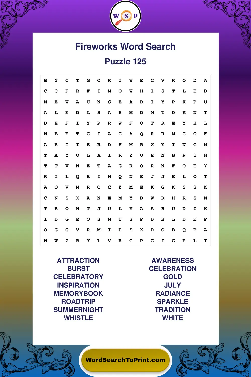 Fireworks Word Search Puzzle 125