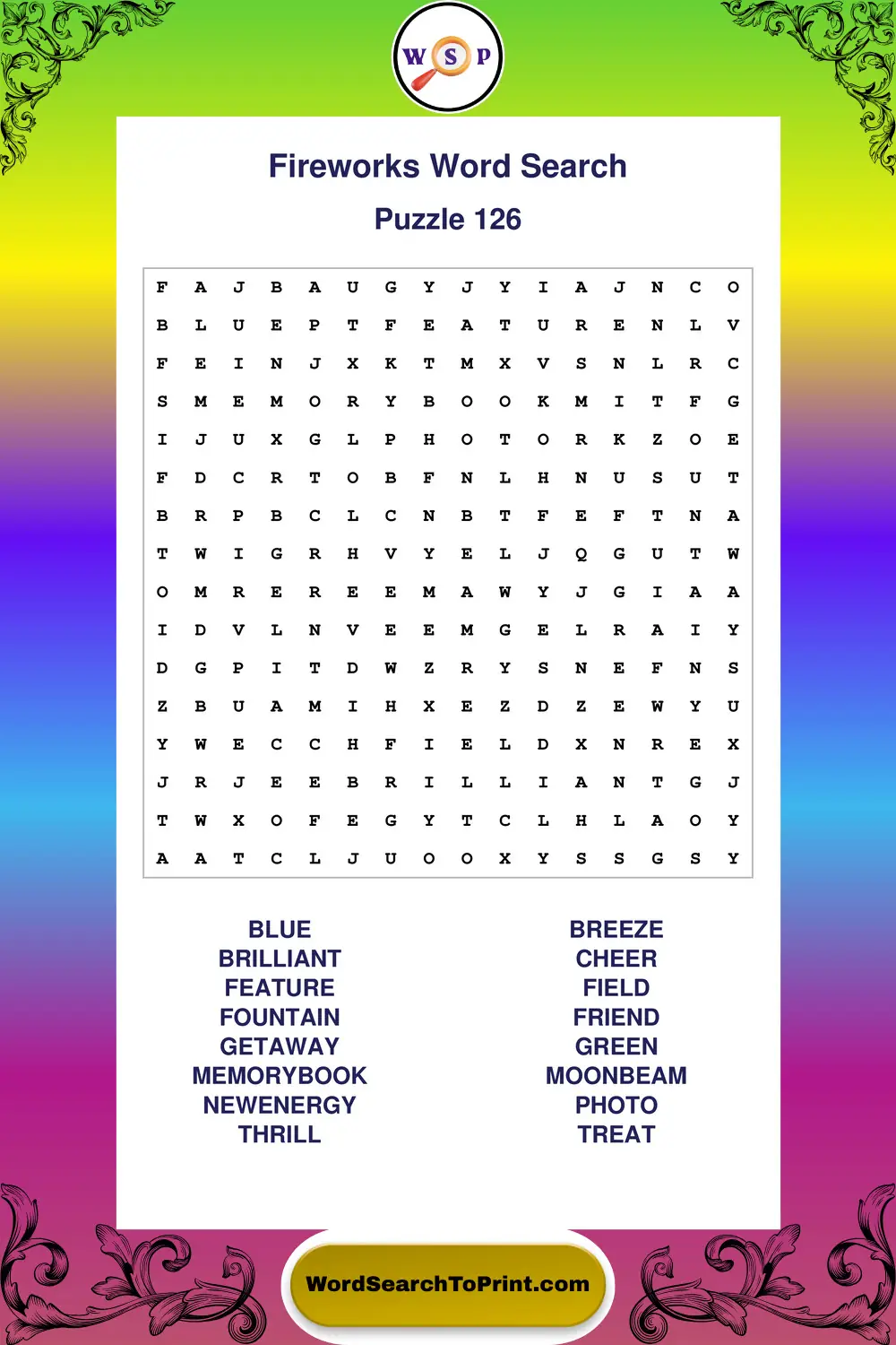 Fireworks Word Search Puzzle 126
