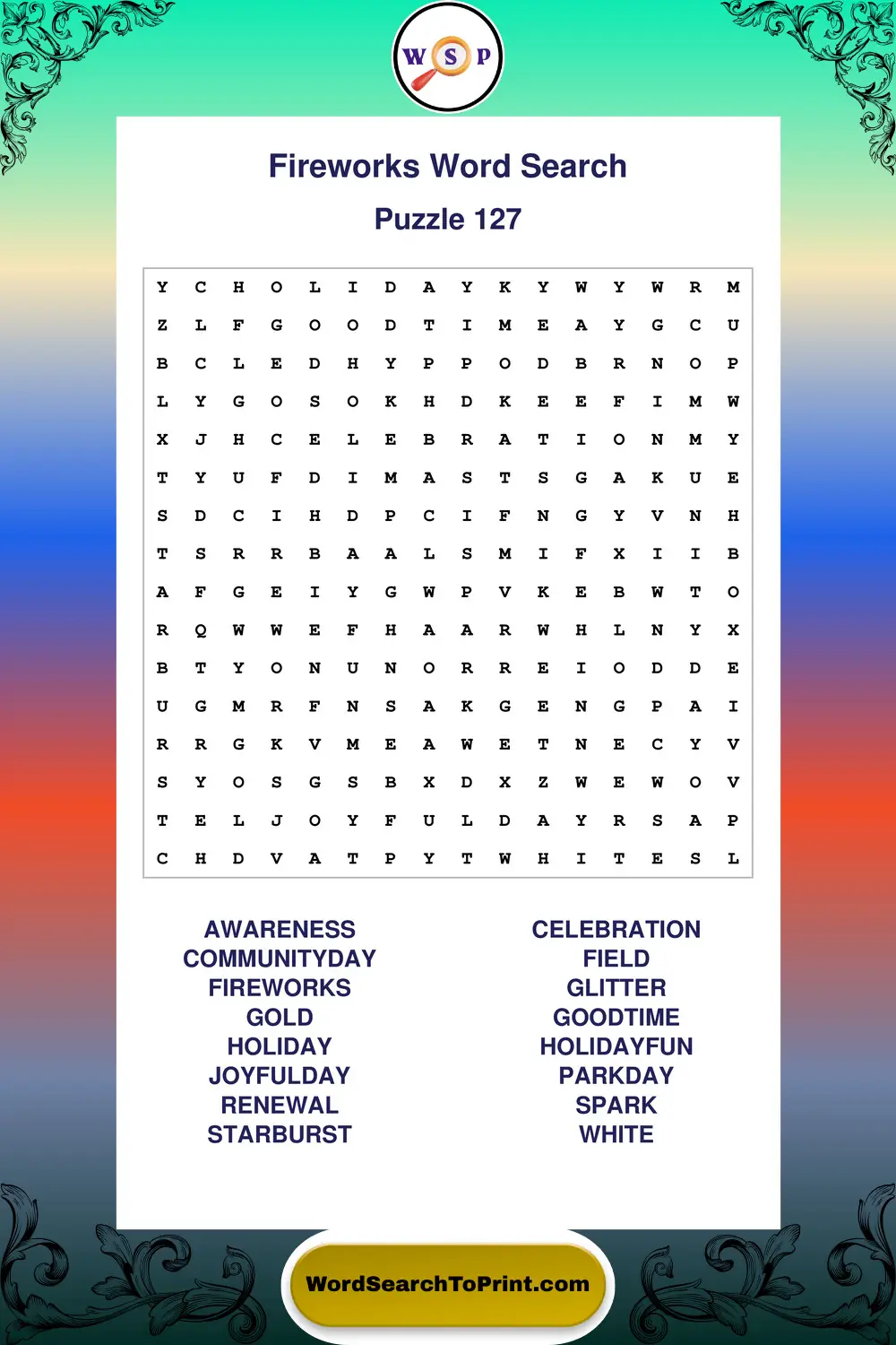 Fireworks Word Search Puzzle 127