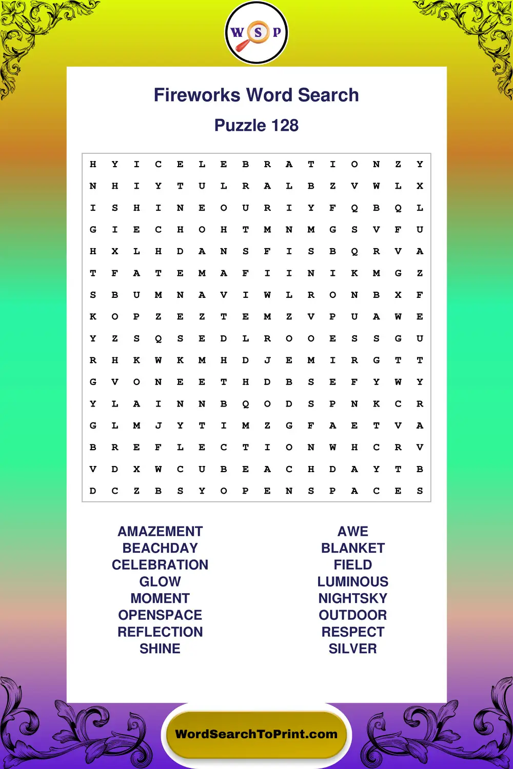 Fireworks Word Search Puzzle 128