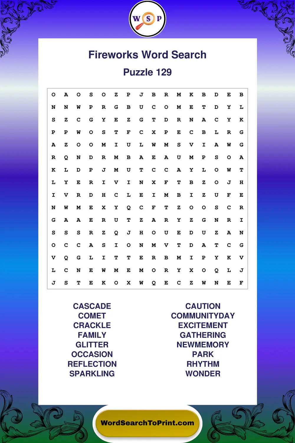 Fireworks Word Search Puzzle 129