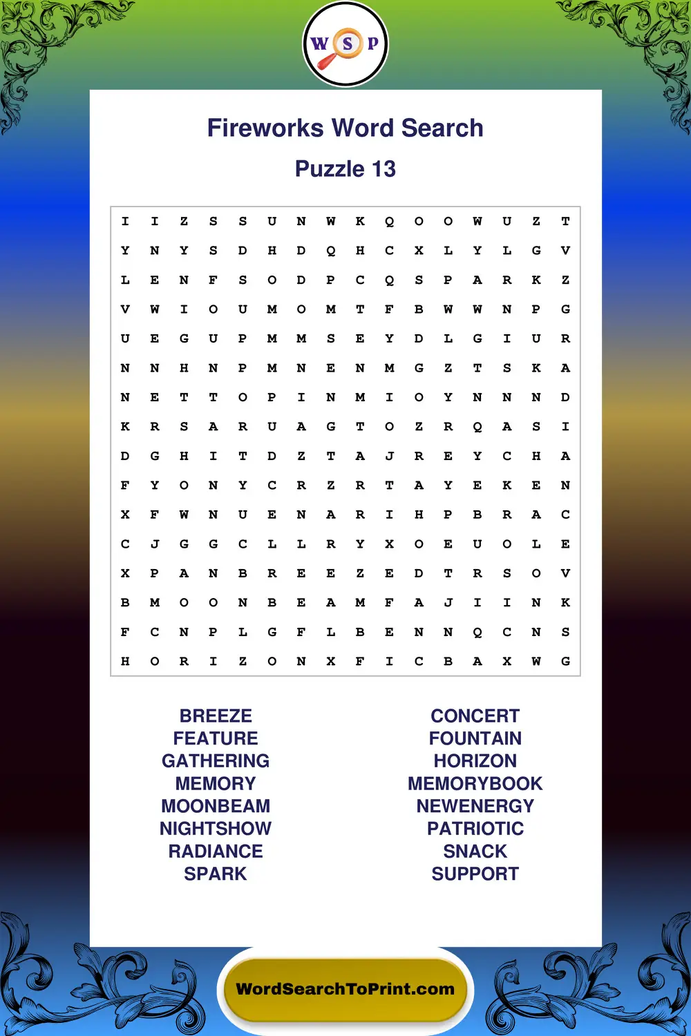 Fireworks Word Search Puzzle 13