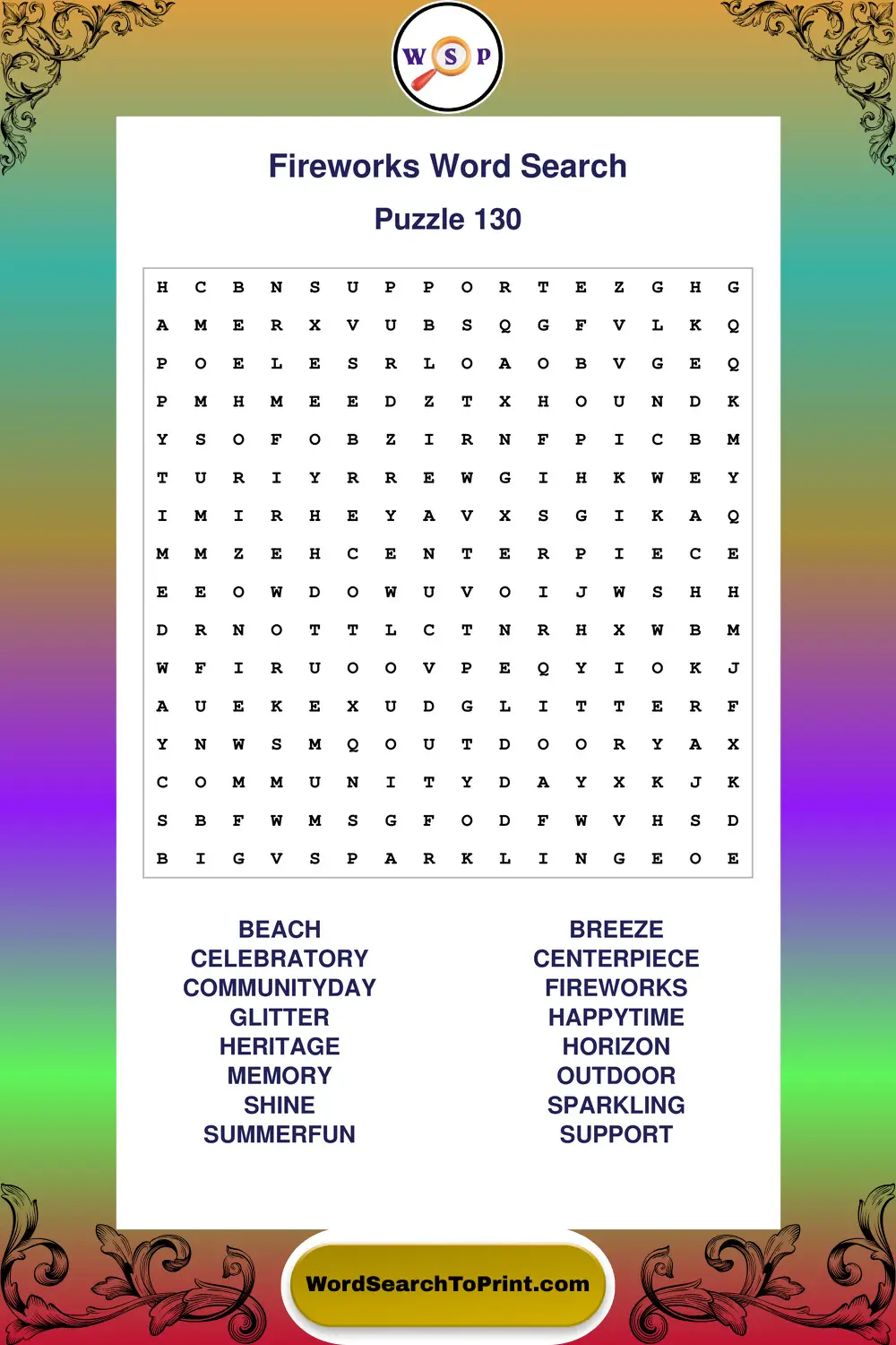Fireworks Word Search Puzzle 130