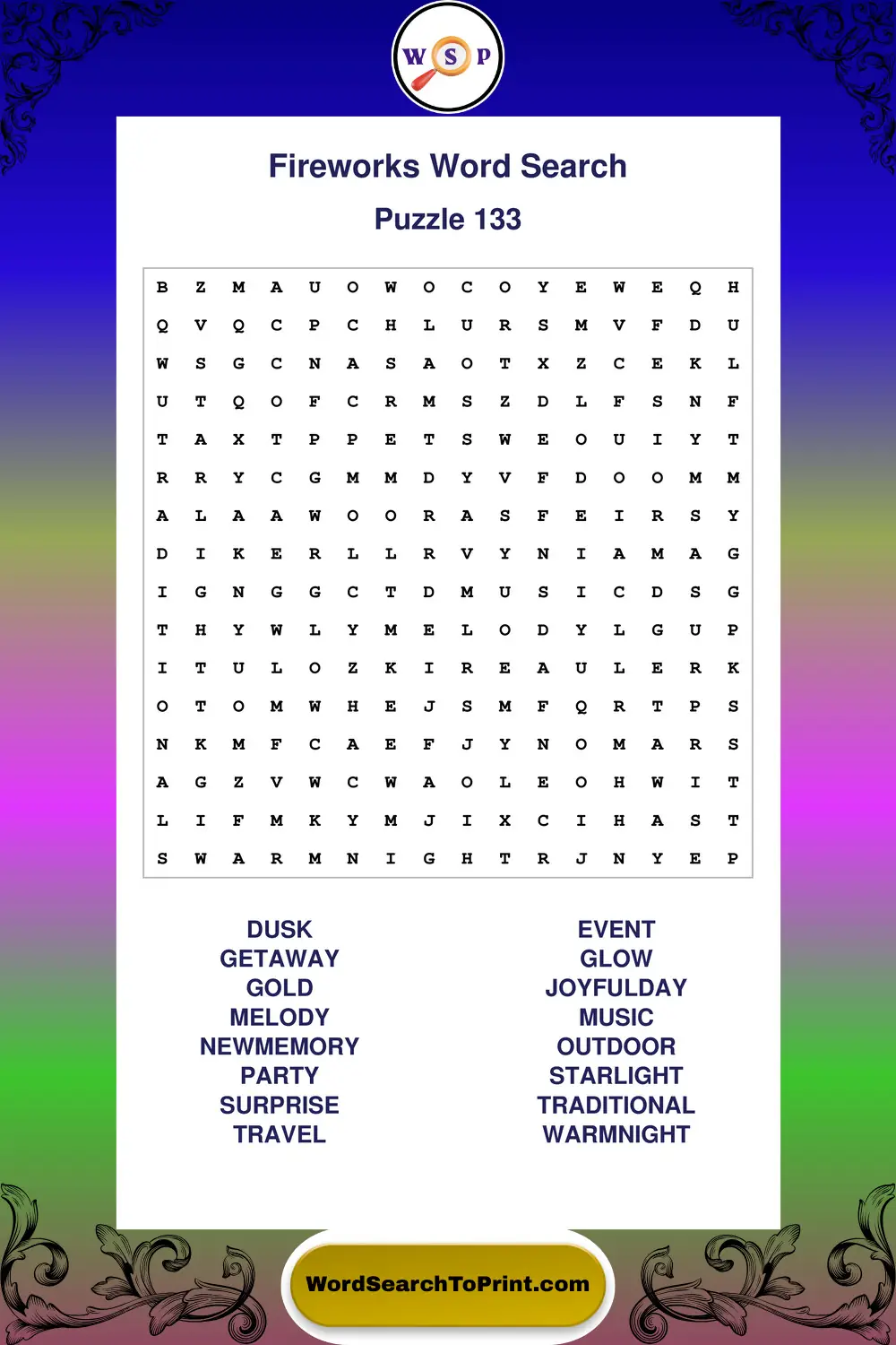 Fireworks Word Search Puzzle 133
