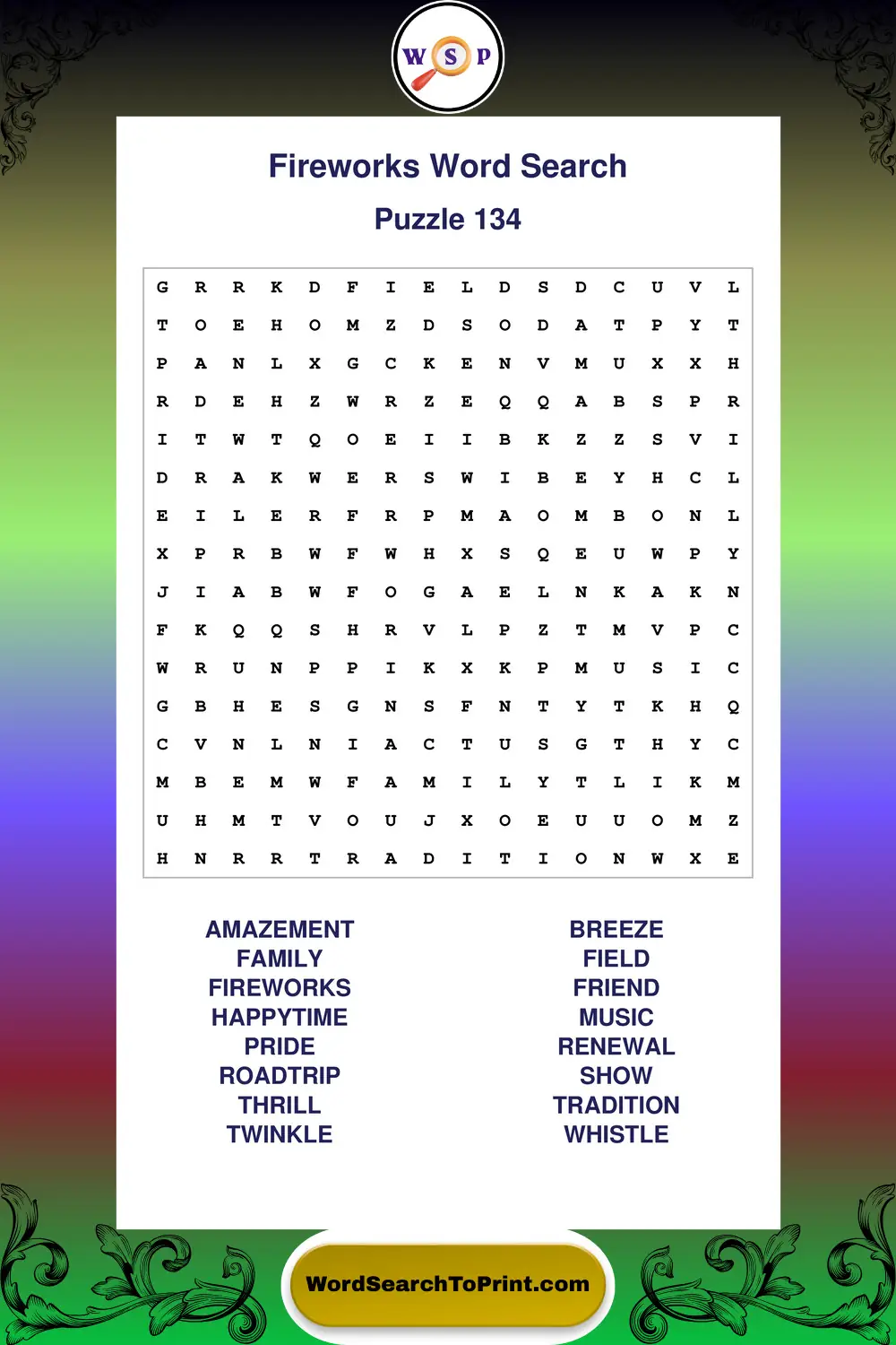 Fireworks Word Search Puzzle 134