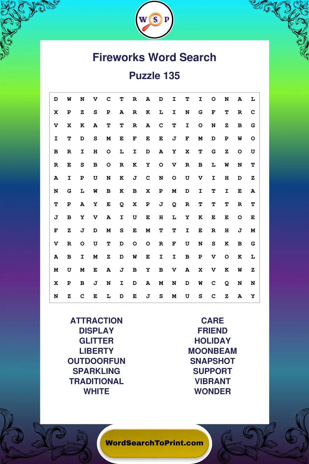 Fireworks Word Search Puzzle 135