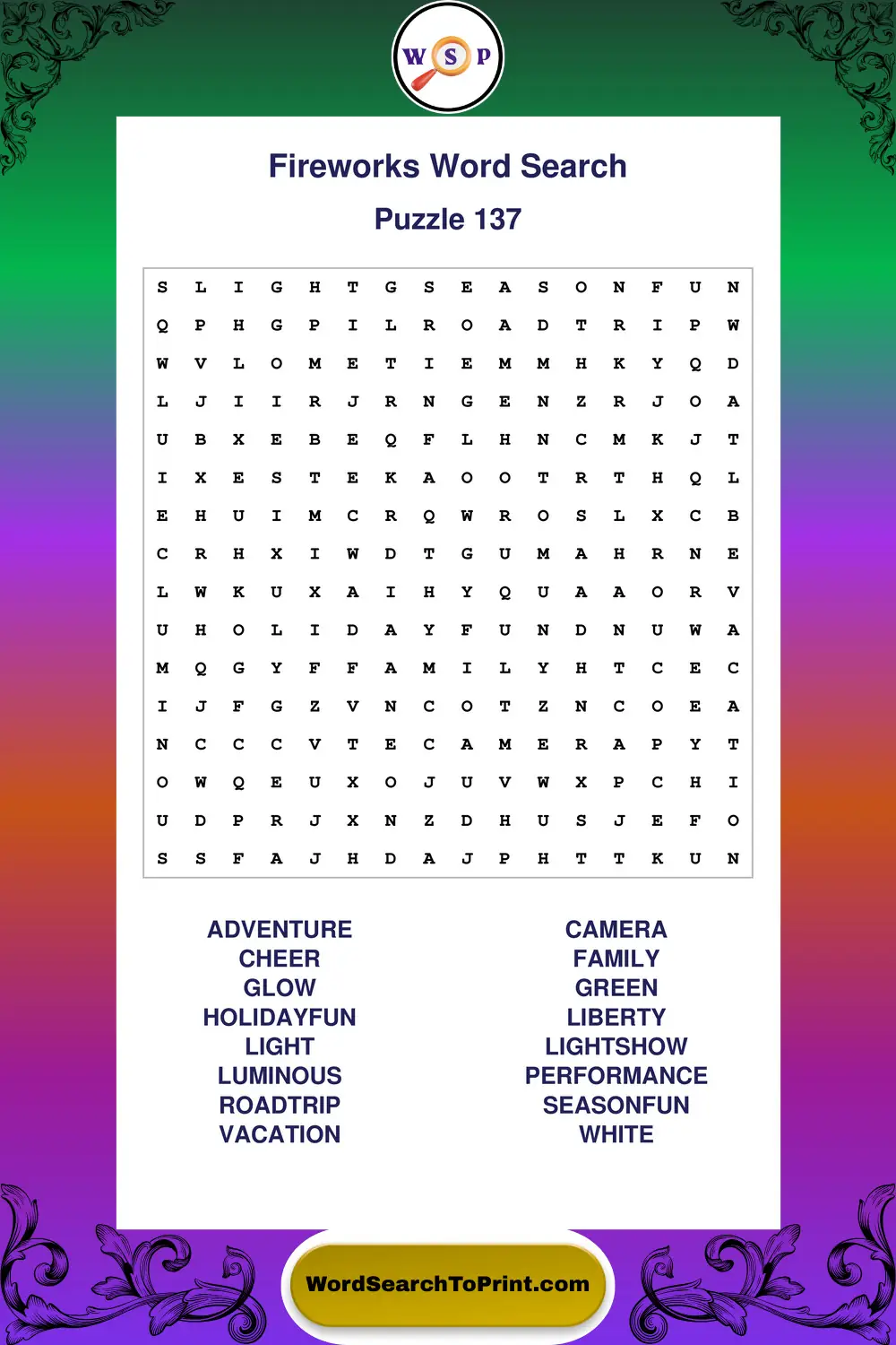 Fireworks Word Search Puzzle 137