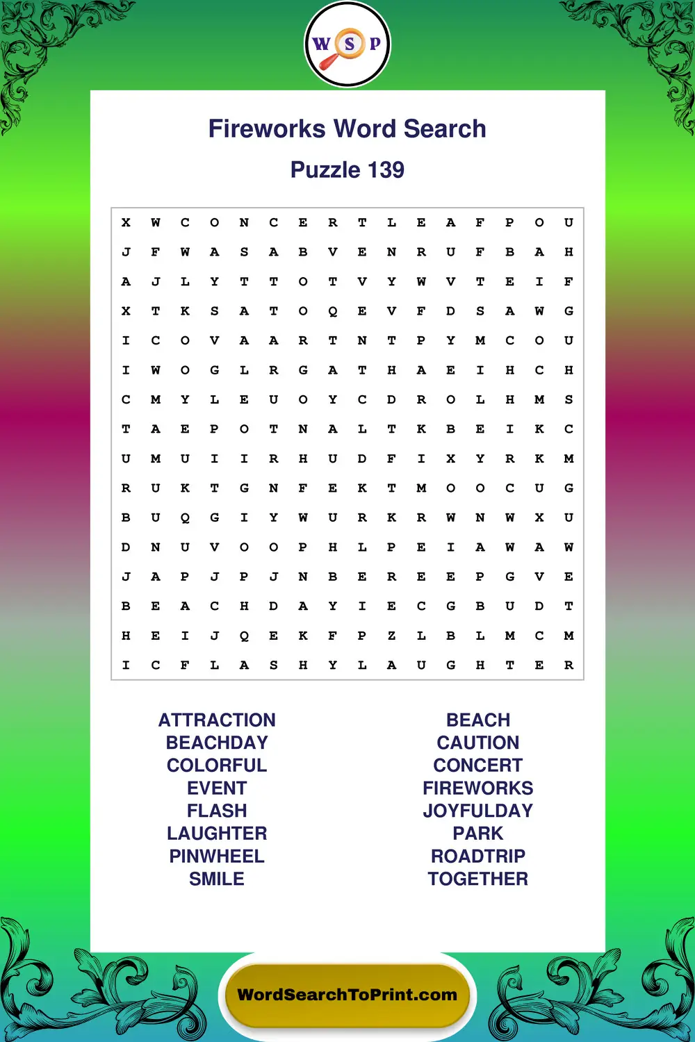 Fireworks Word Search Puzzle 139