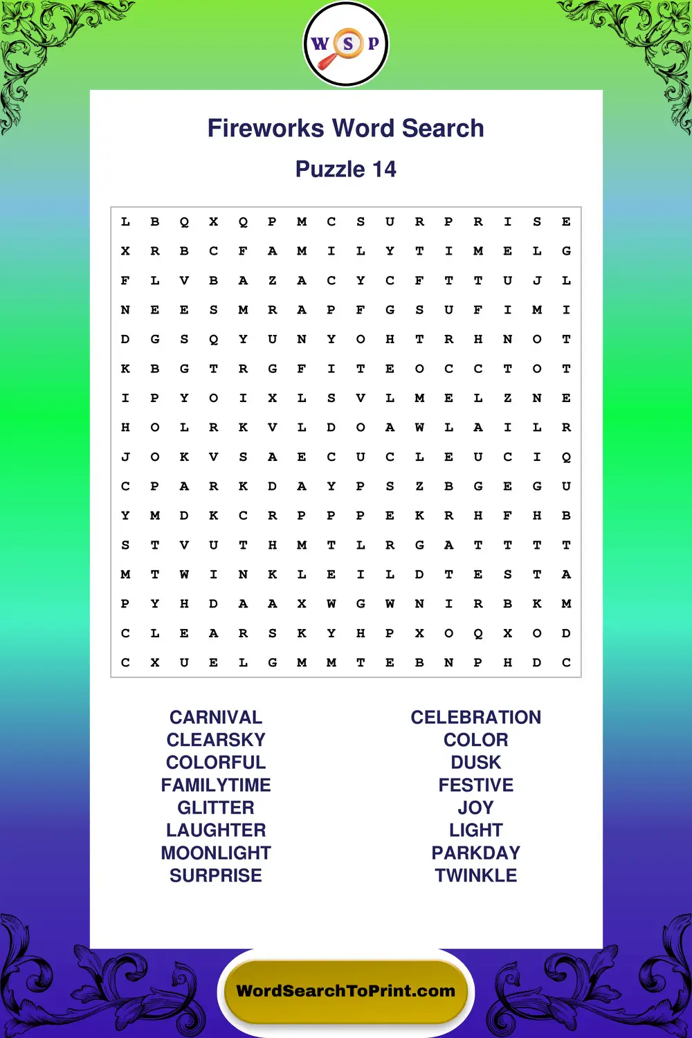 Fireworks Word Search Puzzle 14