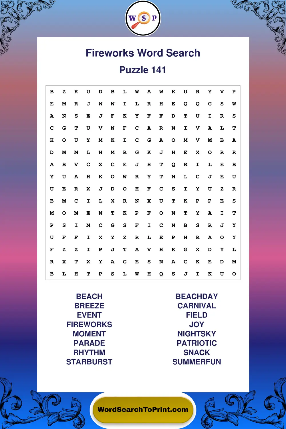 Fireworks Word Search Puzzle 141