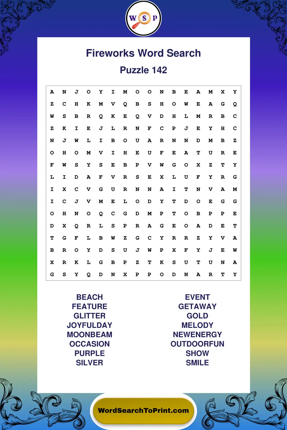 Fireworks Word Search Puzzle 142