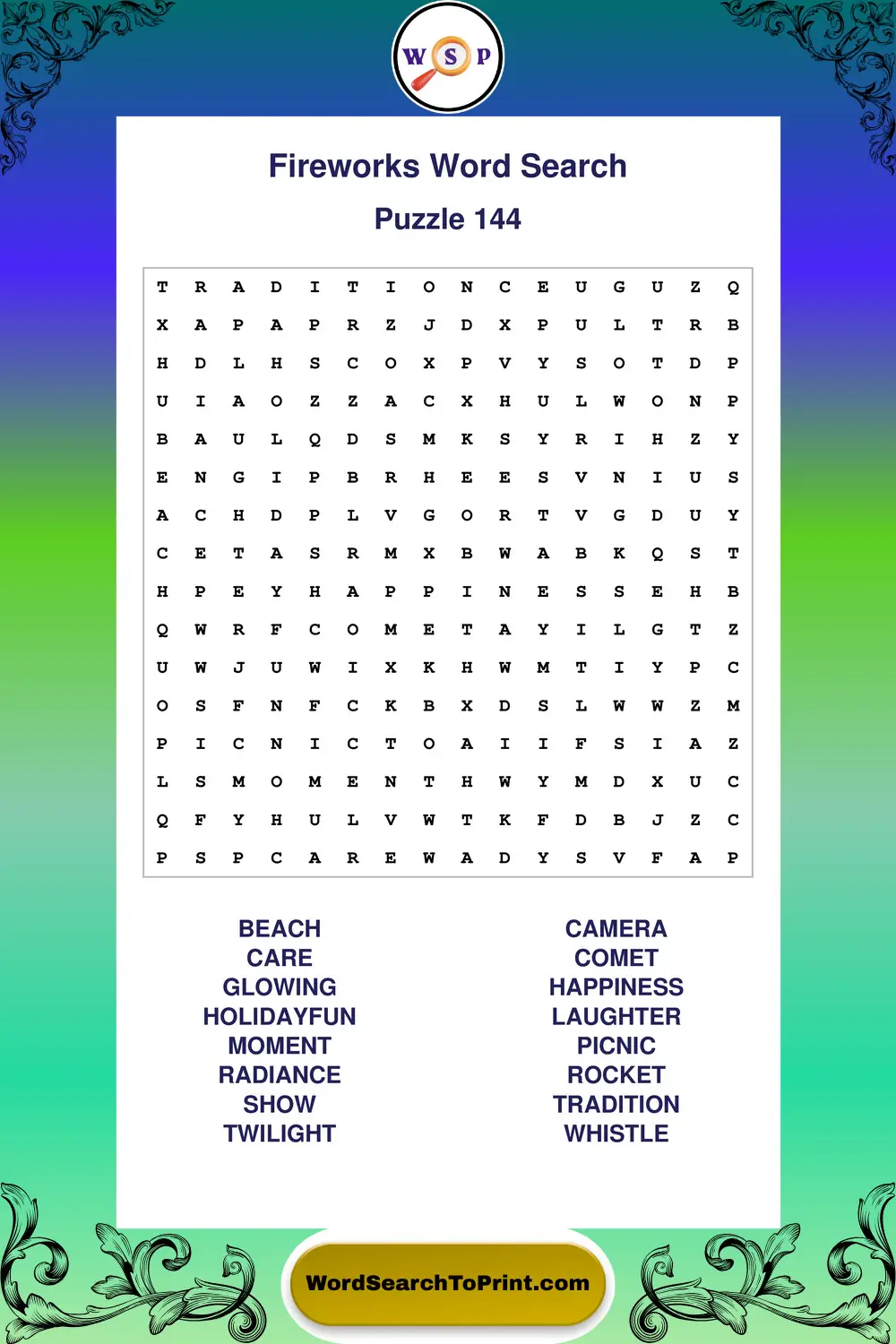 Fireworks Word Search Puzzle 144
