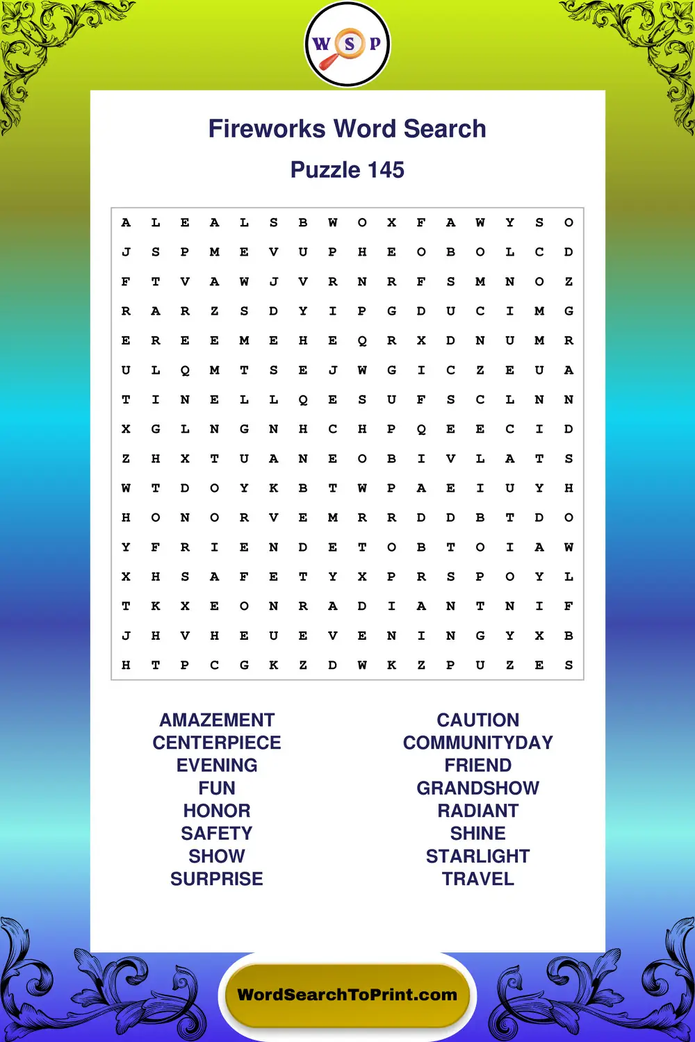 Fireworks Word Search Puzzle 145