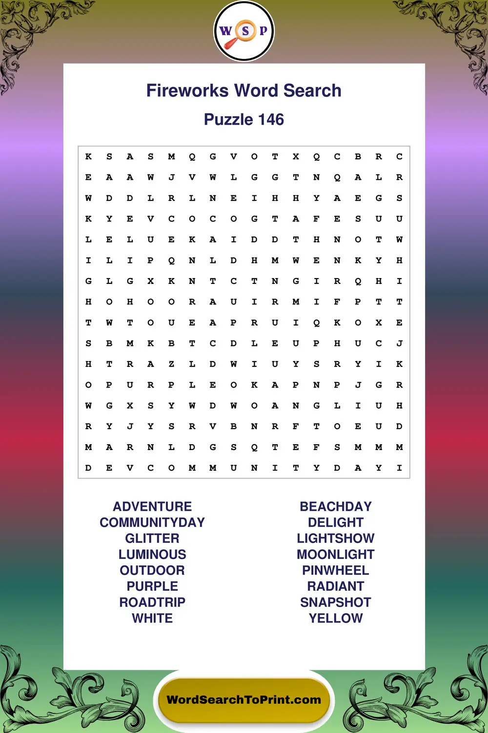 Fireworks Word Search Puzzle 146