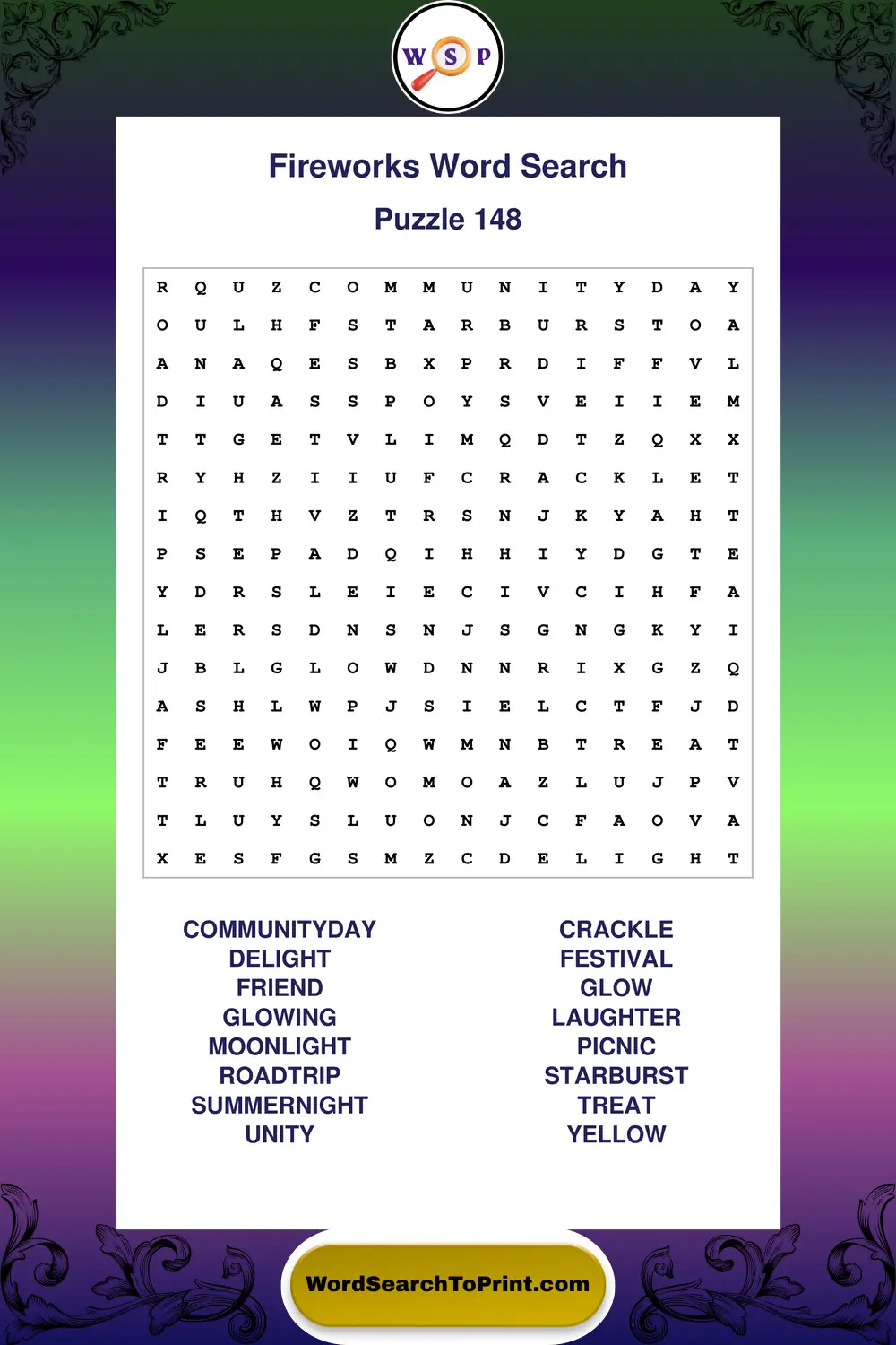 Fireworks Word Search Puzzle 148