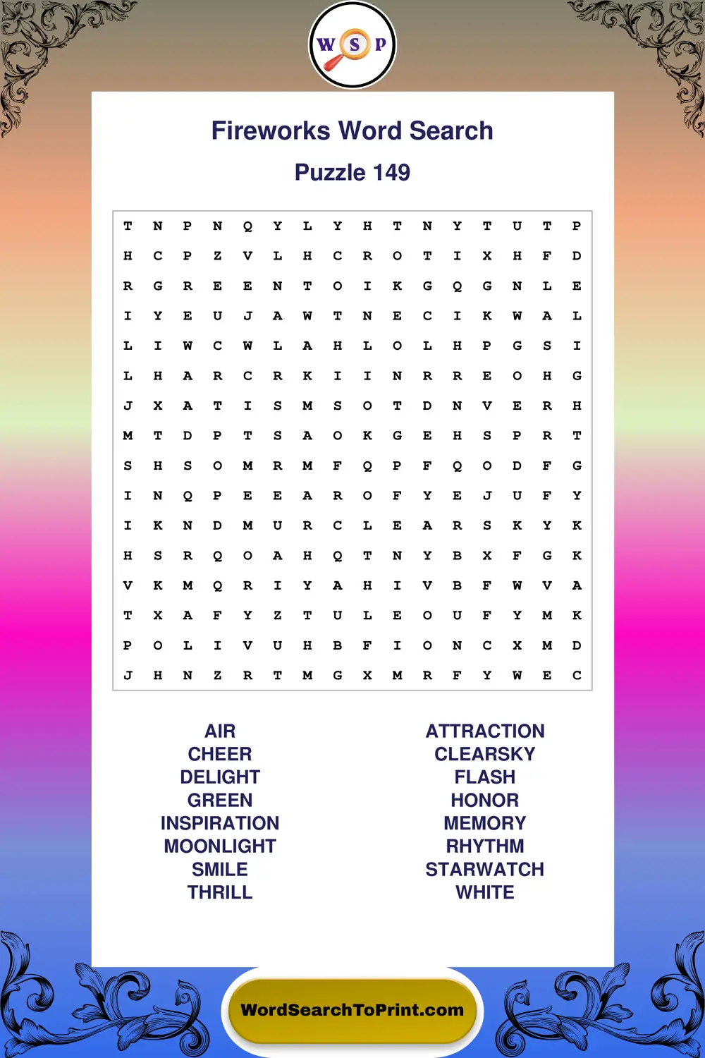 Fireworks Word Search Puzzle 149