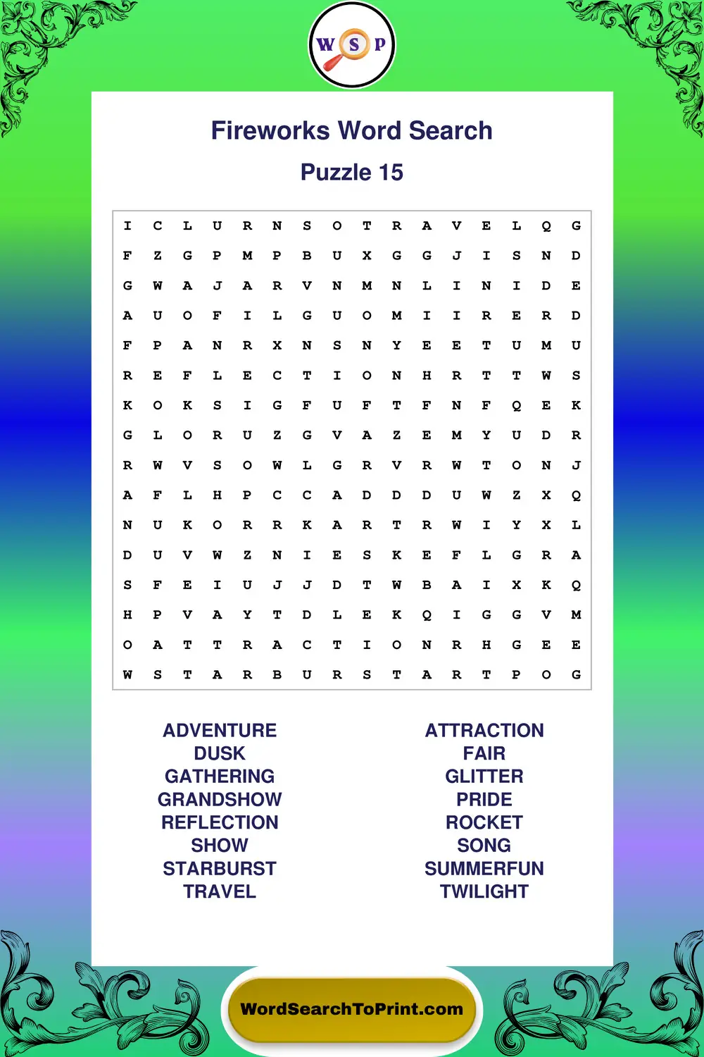 Fireworks Word Search Puzzle 15