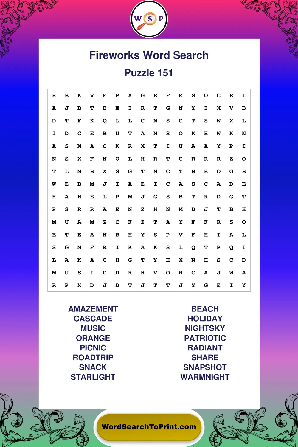 Fireworks Word Search Puzzle 151