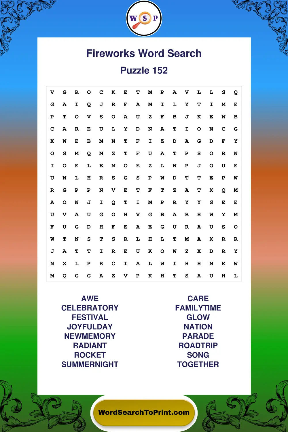 Fireworks Word Search Puzzle 152