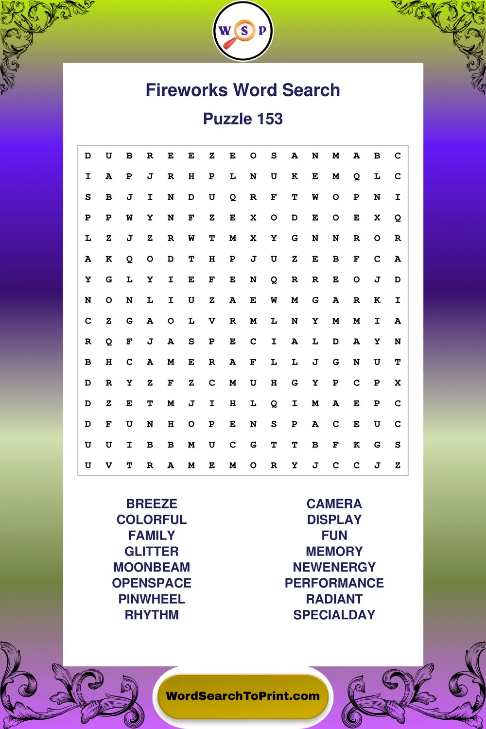 Fireworks Word Search Puzzle 153