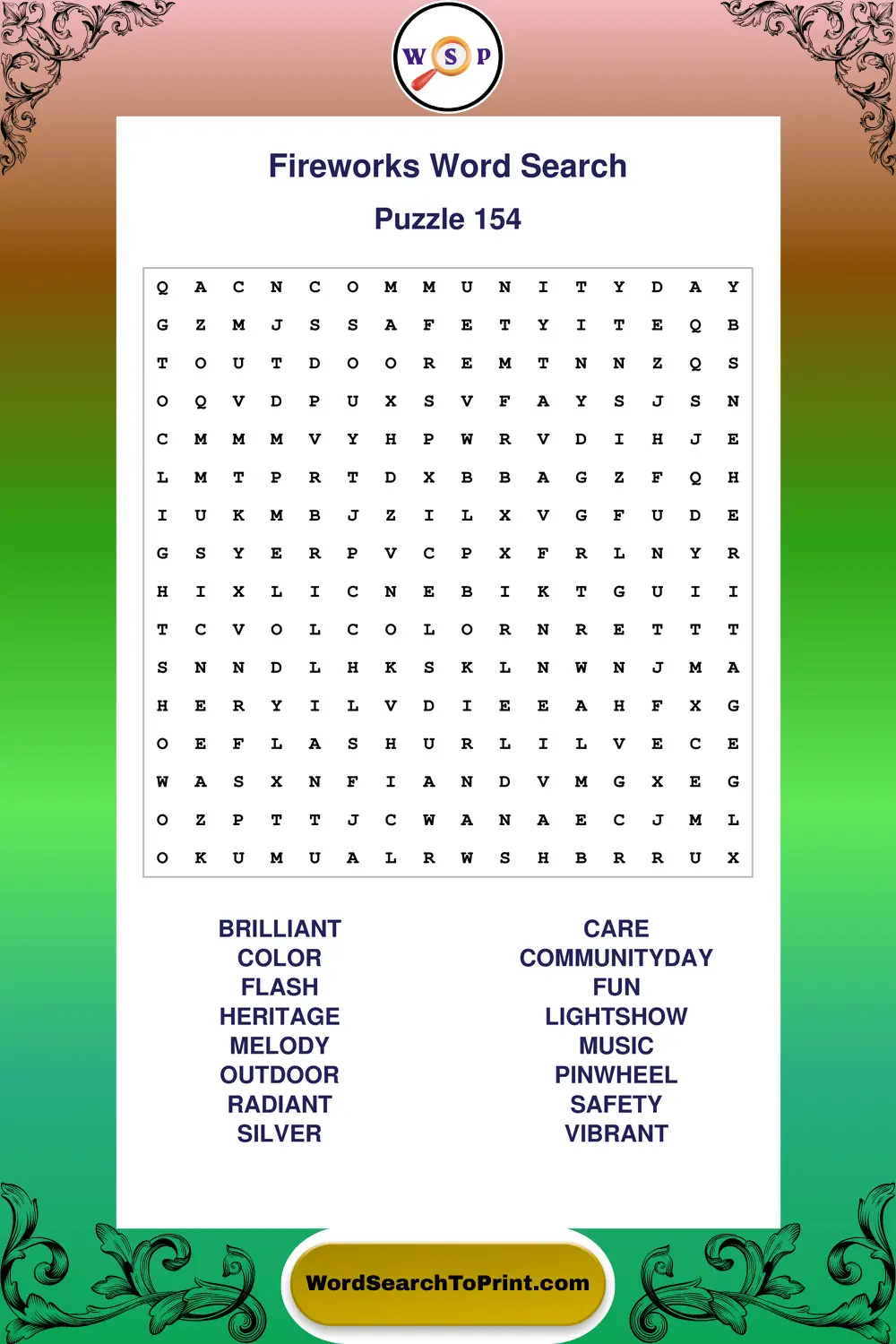 Fireworks Word Search Puzzle 154