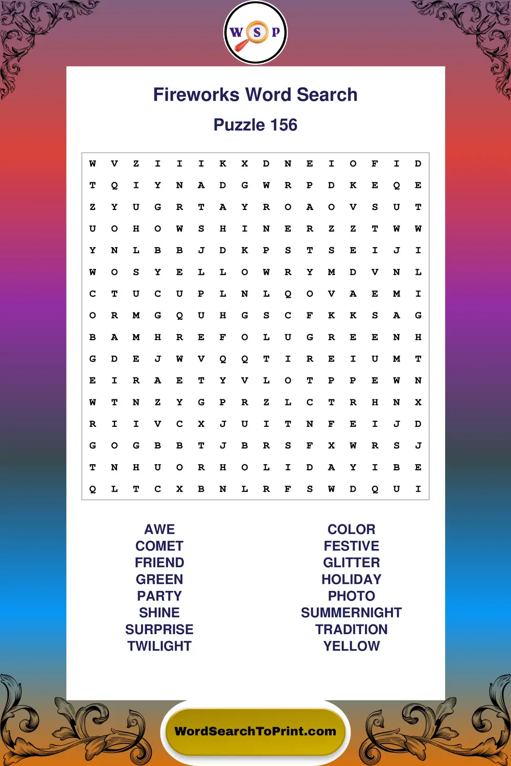 Fireworks Word Search Puzzle 156
