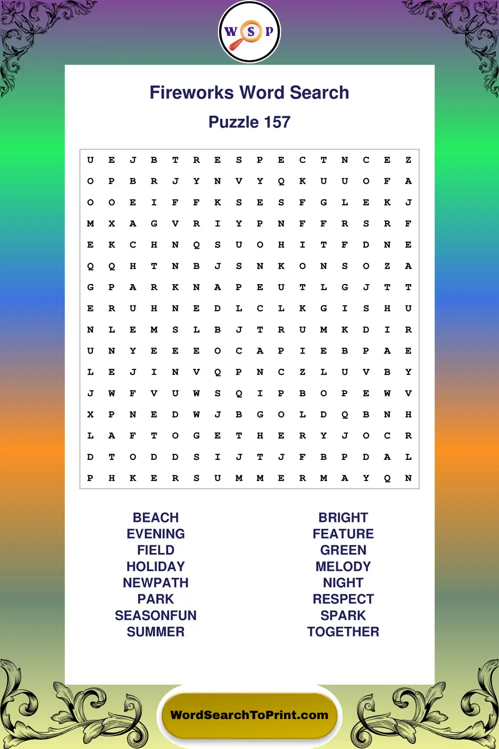 Fireworks Word Search Puzzle 157