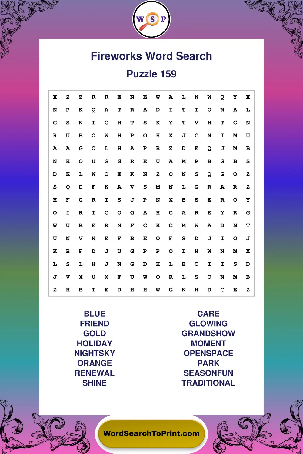 Fireworks Word Search Puzzle 159