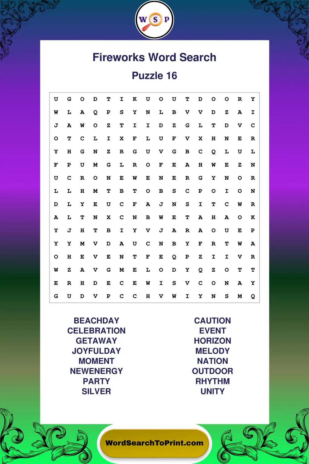 Fireworks Word Search Puzzle 16
