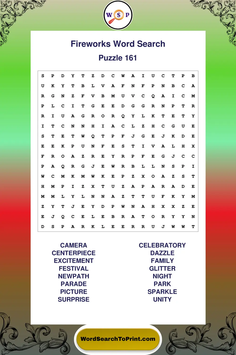 Fireworks Word Search Puzzle 161