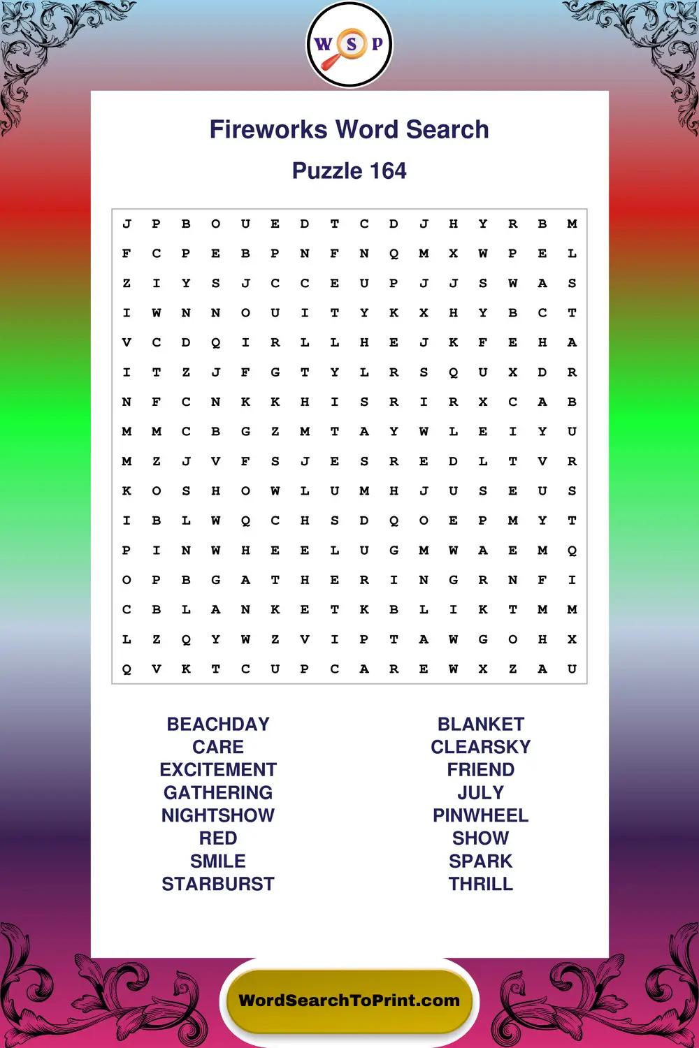 Fireworks Word Search Puzzle 164