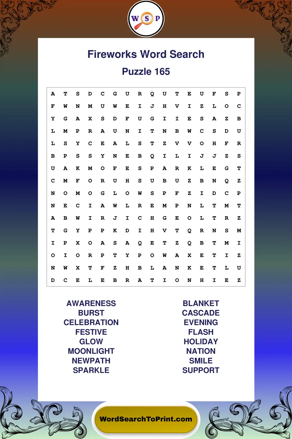 Fireworks Word Search Puzzle 165