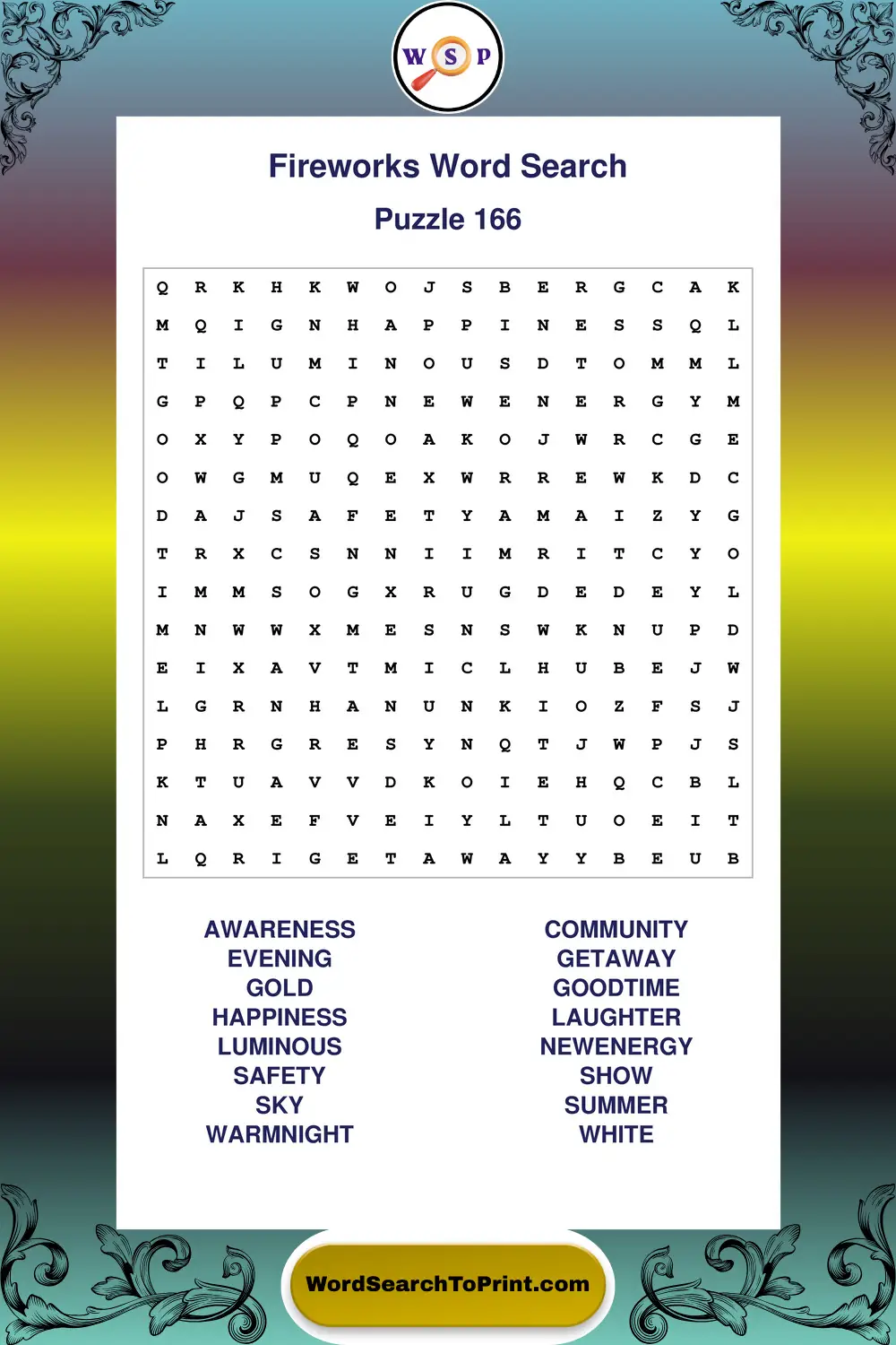 Fireworks Word Search Puzzle 166