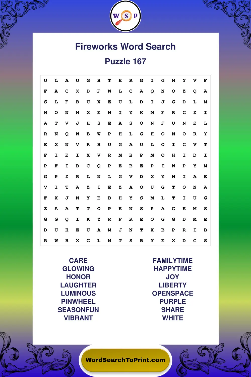 Fireworks Word Search Puzzle 167